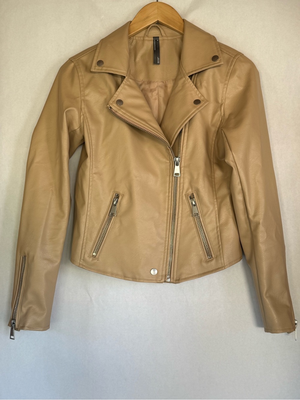 Women's Tan Moto faux Leather Jacket